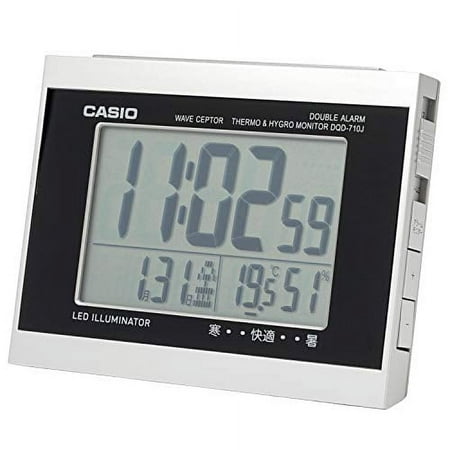 CASIO Alarm Clock Radio Silver Digital Double Alarm Temperature Humidity Calendar Display DQD-710J-8JF