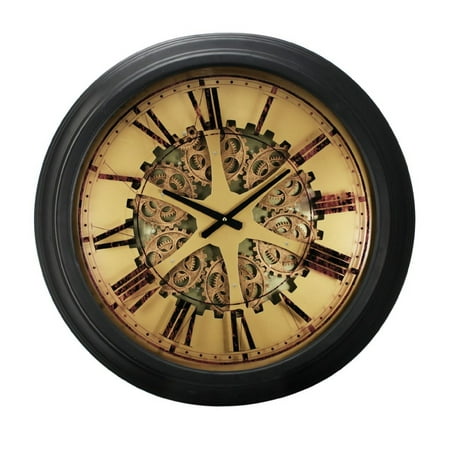 CC Home Furnishings 26 Black and Yellow Classic Gears Round Roman Numeral Wall Clock