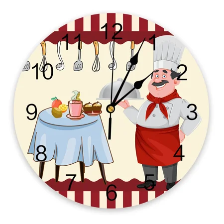 Chef Kitchen Gourmet Knife And Fork Large Wall Clocks Kids Room Silent Wall Watch Office Home Decor 10 Inch Hanging Watch Gift