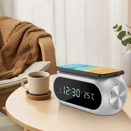 Ckraxd 15W Multifunctional Wireless Charging Alarm Clock with Temperature Display, High Power, ABS Material, for iOS & Android Phones, Black or White