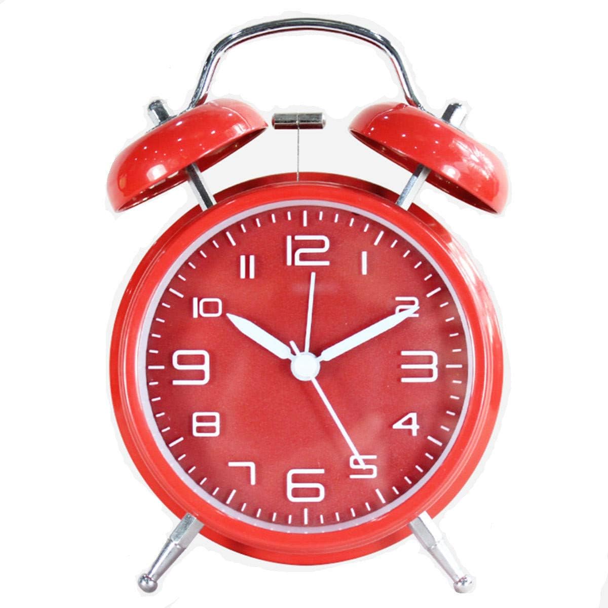 Classical Twin Bell Alarm Clock for Bedroom with Stereoscopic Dial, Frosted Shell, Backlight, Extra Loud Machinical Ringtone, Battery Operated Loud Alarm Clock for Home Office (Red)