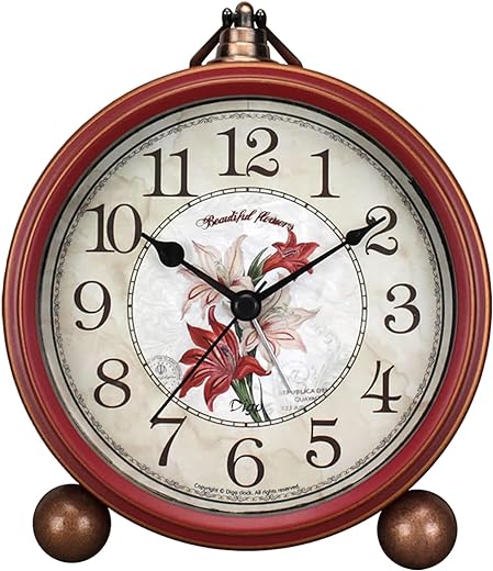 Classic Vintage Clock - Elegant and Decorative Analog Clock,Silent Non-Ticking Clock with Distressed Metal Frame for Office, Living Room or Bedroom