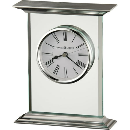 Clifton Table Clock 645-641 – Glass/Metal Carriage Block, 0.375 Inch Thick Beveled Glass Panel, Brushed Aluminum Top, Polished Edges, Quartz Movement