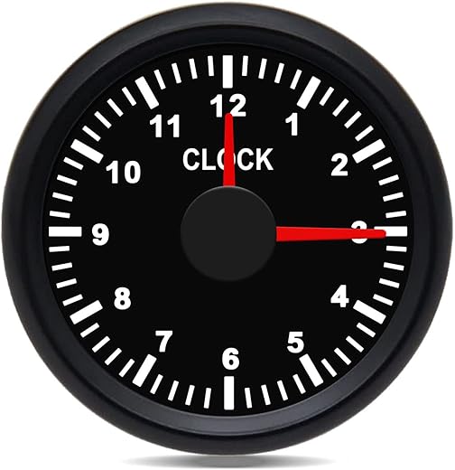 Clock Meter Gauge, 0-12 Hours Format 2'' (52mm) 12V/24V for Marine Boat Yacht Car