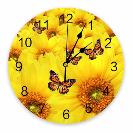 Country Style Sunflower Butterfly Kitchen Wall Clocks Desktop Digital Clock Non-ticking Creative Childrens Room Wall Watch