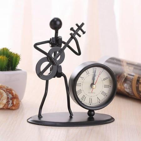 Crcmjuhgsa Desktop Ornament Creative Iron Stainless Steel Small Desk Clock Iron Retro Personality Clock Gift Birthday Gift Iron Table Alarm Clock With Musical Instruments Gadgets Decoration Craft