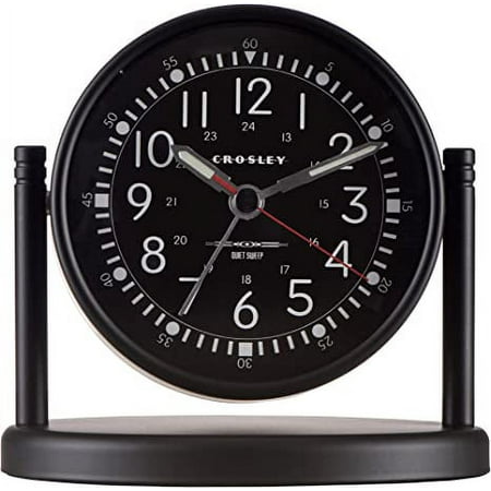 Crosley Aviator-Style Metal Pedestal Alarm Clock with QuietSweep Technology