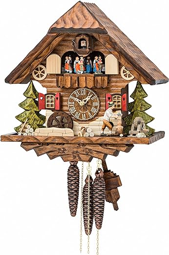 Cuckoo Clock Black forest house, turning mill-wheel