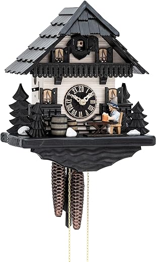 Cuckoo Clock Black Forest House with Moving Beer Drinker