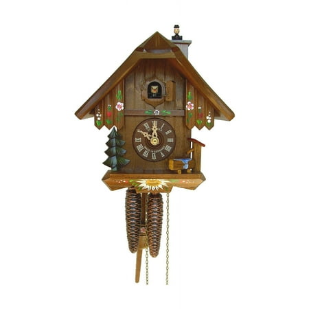 Cuckoo Clock Black Forest house with moving chimney sweep