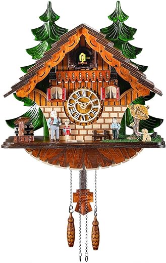 Cuckoo Clock Traditional Chalet Black Forest House Clock Handcrafted Wooden Wall Pendulum Quartz Clock