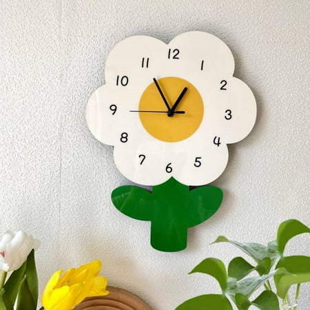 Cute, Wall Clock Flower Hanging Clock, Decoration Art Decor Farmhouse Style Colorful Creative Ornament for Home Decor Office Bedroom Bathroom Small