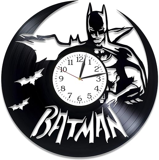 Dark Knight Room Art Lp Vinyl Retro Record Wall Clock Exclusive DC Comics Gift Birthday Gift for Man Bat Theme Clock Movie Art Xmas Gift Idea for Boys Gotham Clock Wall Clock Modern