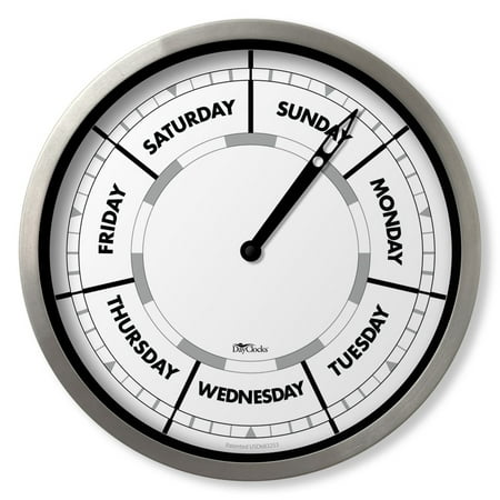 DayClocks Day-of-the-Week Wall Clock with 10 Aluminum Frame