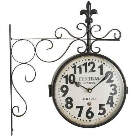 DecMode 15 Black Metal Vintage Style Wall Clock with Scroll Designs