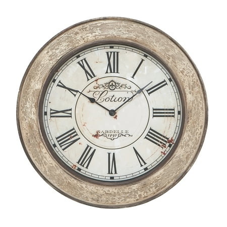 DecMode 24 Cream Wood Distressed Wall Clock