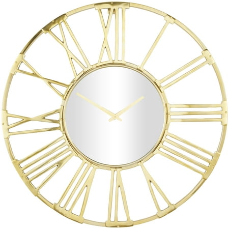 DecMode 35 Gold Aluminum Geometric Open Frame Wall Clock with Mirrored Glass Center