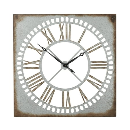 DecMode 36 Gray Metal Cutout Wall Clock with Brown Distressing