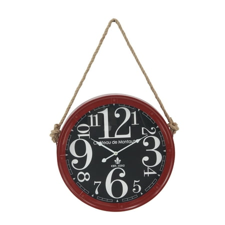 Decmode Contemporary Wood and Iron Round Oversized Numeral Wall Clock, Black