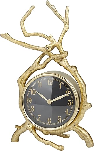 Deco 79 Aluminum Clock with Branch Accents, 8" x 4" x 13", Gold