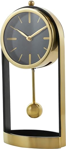 Deco 79 Aluminum Tall Clock with Swinging Ball Pendulum, 6 x 3 x 13, Gold