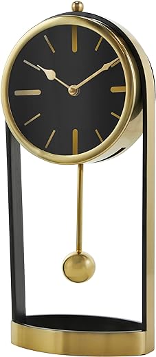 Deco 79 Aluminum Tall Clock with Swinging Ball Pendulum, 7" x 4" x 15", Gold