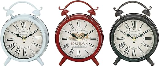 Deco 79 Antique Colonial Striking Metal Table Clock 3 Assorted, 3 ASST 6 W, 8 H, Multi, 3 Piece