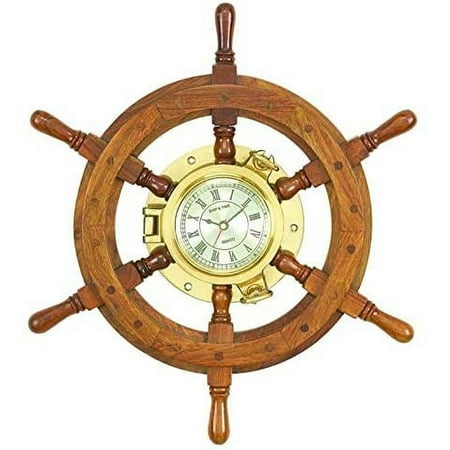 Deco 79 Benzara 01193 Wood Ships Wheel Clock Unique Country Home Decor, 20