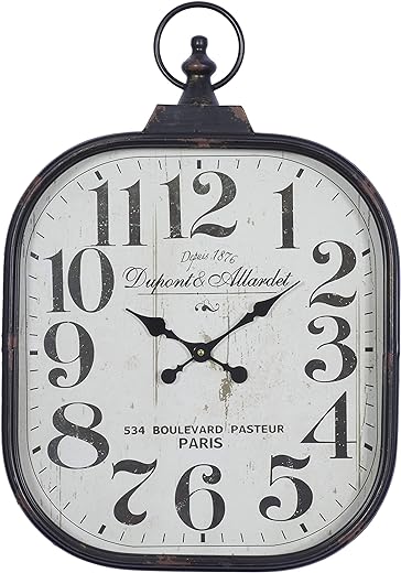 Deco 79 Metal Distressed Pocket Watch Style Wall Clock with Ring Finial, 18" x 3" x 26", Black