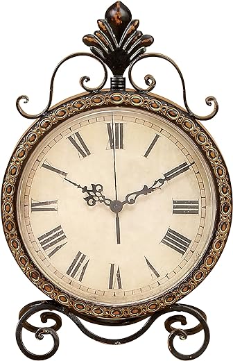 Deco 79 Metal Scroll Clock, 11 x 3 x 17, Brown