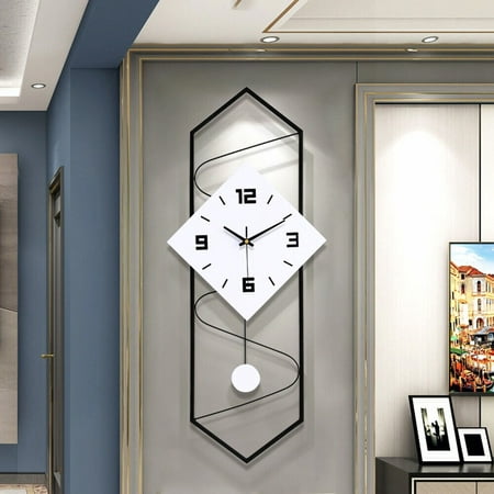 DENEST Large Wall Clock for Living Room Decor Big Pendulum Modern Silent Wall Clock