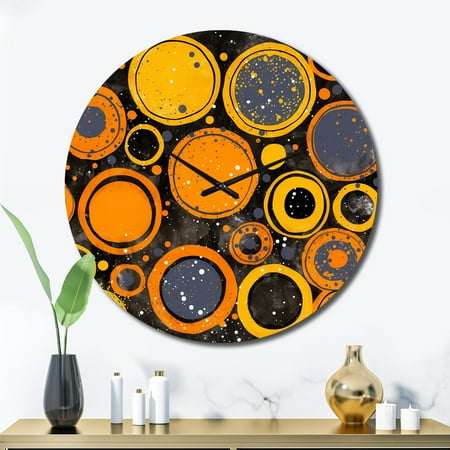 DESIGN ART Designart Circular Vintage Moons In Orange Yellow And Gray Modern Midcentury Oversized Wall Clock 36 In. Wide x 36 In. High