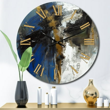 DESIGN ART Designart Comfort Of Knowing Abstract Blue And Gold I Abstract Painting Oversized Wall Clock 16 In. Wide x 16 In. High