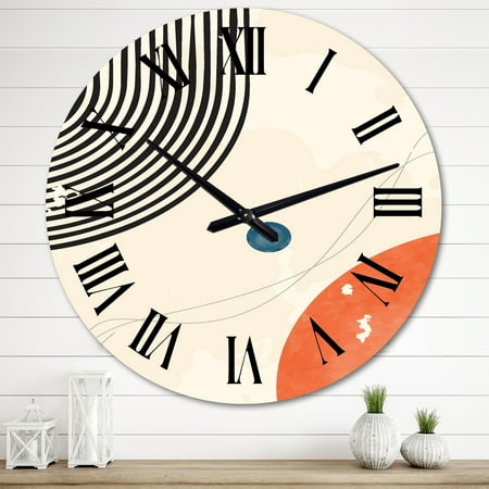 DESIGN ART Designart, 'Minimal Mid Century River Moon V' Mid-Century Modern wall clock 36 In. Wide x 36 In. High