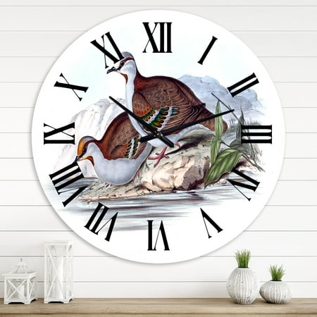 DESIGN ART Designart 'Vintage Australian Birds IX' Traditional wall clock 36 In. Wide x 36 In. High