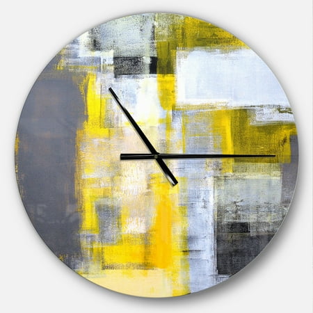 Designart 'Grey and Yellow Blur Abstract' Metal Wall Clock