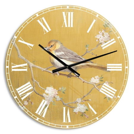 Designart Oversized Yellow Analog Round Modern Traditional Wall Clocks, CLM30564-C23