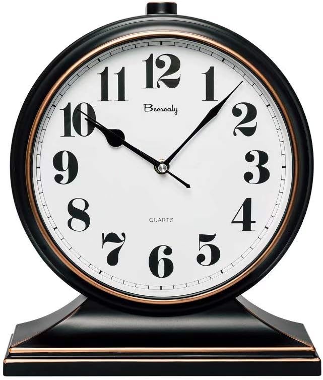 Desk Clock, Retro Desk Clock, 10 Inch Old Desk Clock, Silent and Non-Ticking, Antique Decorative Clock, Easy to Read in The Office/Bedroom (Black)