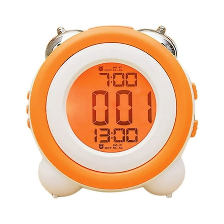 Desktop Alarm Clock Orange Light Bedromroom Decorations Child Lcd The Mute Clocks Kids for Bedroom Twin Bell