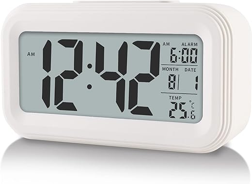 Digital Alarm Clock with Indoor Temperature, Battery Operated,Snooze Model,12/24H Display for Bedrooms Heavy Sleepers Kids Travel Bathroom Desk Smart Clock