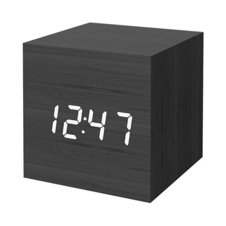 Digital Alarm Clock, Wood LED Light Mini Modern Cube Desk Alarm Clock Displays Time Date Temperature for Kids, Bedrooms, Home, Dormitory, Travel Style 1