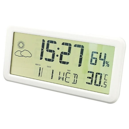 Digital ,Battery Operated Small Desk Clocks,with Date,,Indoor Temperature And Humidity,6 Inch LCD Wall Clock for Bedroom