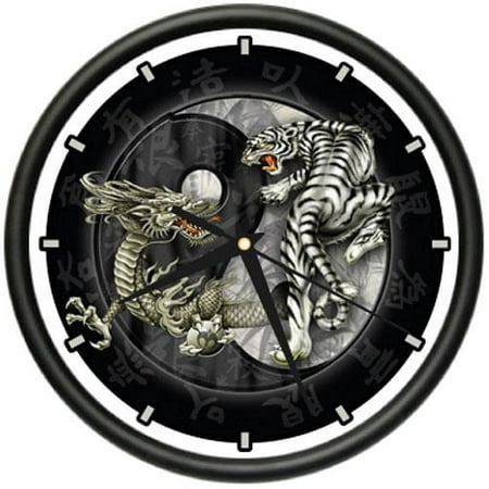 DRAGON Wall Clock yin yang chinese asian dragons gift