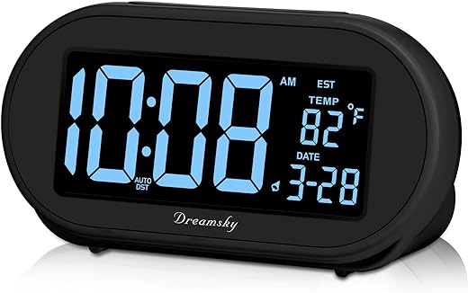 DreamSky Auto Set Alarm Clock for Bedroom, Digital Desk Clock with 0-100% Dimmable Brightness Dimmer, Auto DST, Date, Temperature, USB Ports, Snooze, Electric Bedside Clock Nightstand