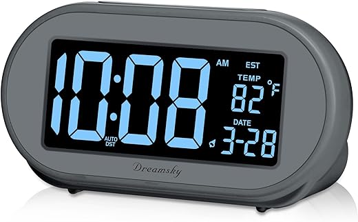 DreamSky Auto Set Alarm Clock for Bedroom, Digital Desk Clock with 0-100% Dimmable Brightness Dimmer, Auto DST, Date, Temperature, USB Ports, Snooze, Electric Bedside Clock Nightstand