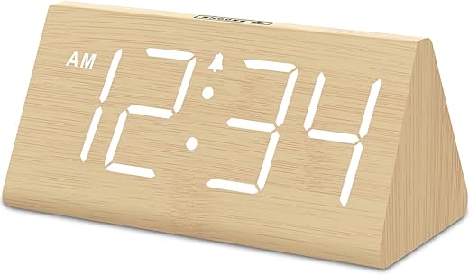 DreamSky Wooden Digital Alarm Clocks for Bedrooms - Electric Desk Clock with Large Numbers, USB Port, Battery Backup Alarm, Adjustable Volume, Dimmer, Snooze, DST, 12/24H, Wood Décor (White)