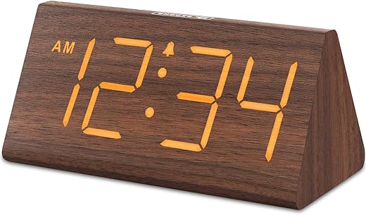 DreamSky Wooden Digital Alarm Clocks for Bedrooms - Electric Desk Clock with Large Numbers, USB Port, Battery Backup Alarm, Adjustable Volume, Dimmer, Snooze, DST, 12/24H, Wood Décor (Brown)