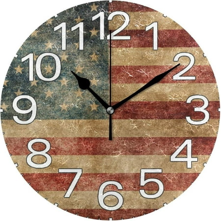 Dreamtimes American Flag Wall Clock, 10 Inch, Silent, Non-Ticking, Battery Operated, Accurate, Arabic Numerals, Vintage Patriotic Design, Ideal for Home, Kitchen, Bedroom