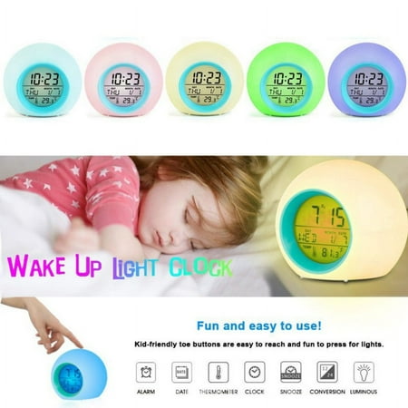 Electronic desk digital Home Decor Alarm Clock LED Round Gradient Light Alarm Clock Wake up Light with Intelligent Tempreture Sensing Date Snooze function