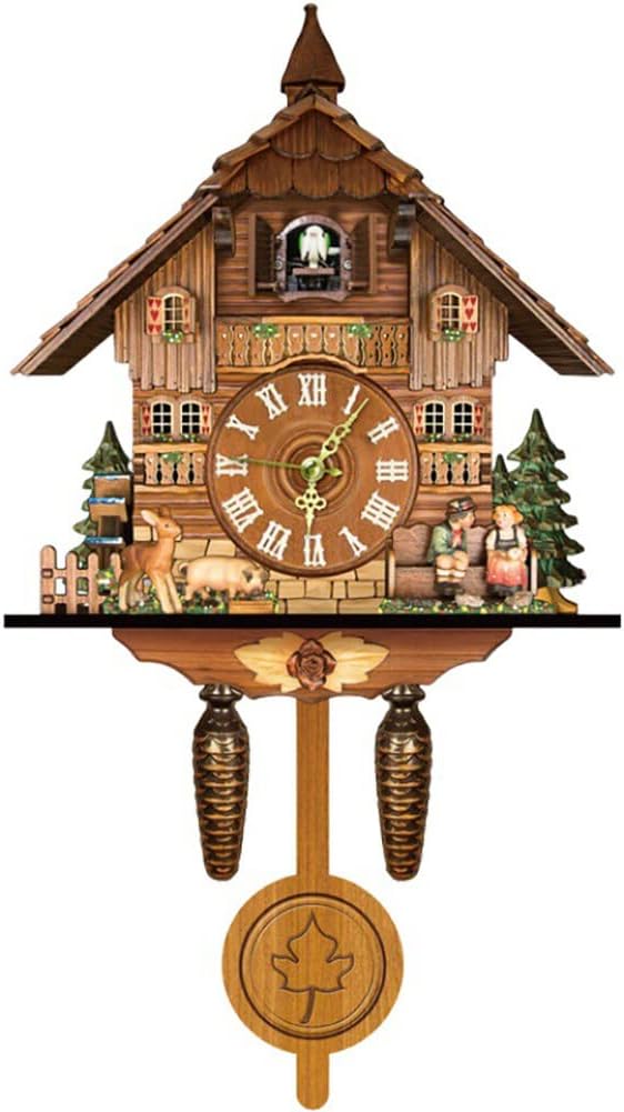 Elegant, Traditional, Decorative, Wooden Painted Modern Wall Clock Cuckoo Clock Bird NowTime Hanging Clock Display Handmade Decoration Swinging Pendulum for New Room Office, Type 1